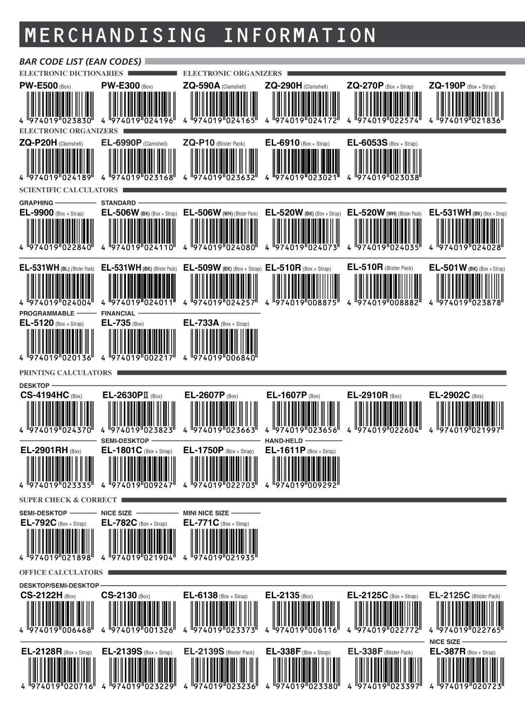 Sharp electronic calculator manual Merchandising Information 