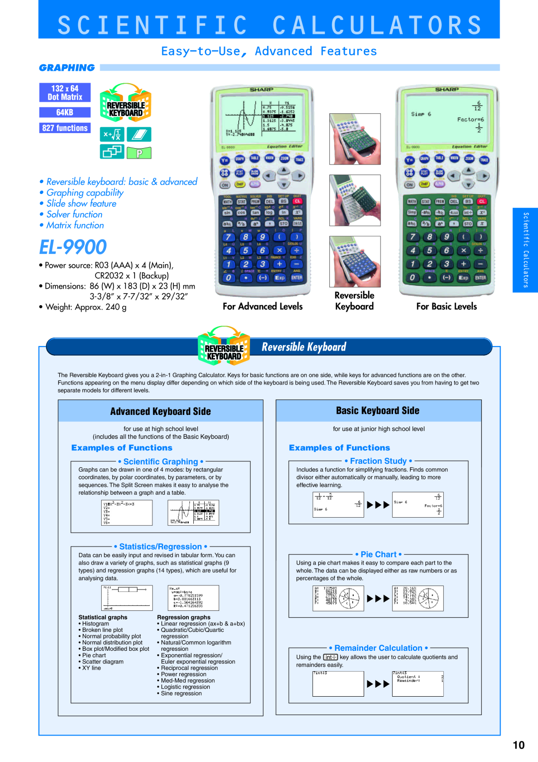 Sharp electronic calculator Scientific Calculators, EL-9900, Easy-to-Use, Advanced Features, Reversible Keyboard, Graphing 