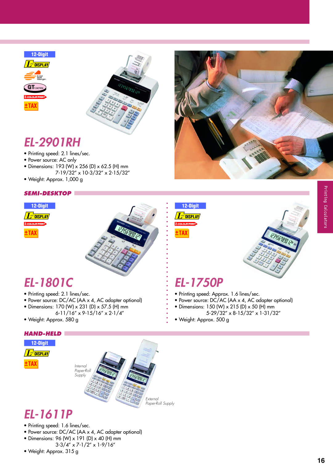 Sharp electronic calculator manual EL-2901RH, EL-1801C, EL-1750P, EL-1611P, Semi-Desktop, Hand-Held, Digit 
