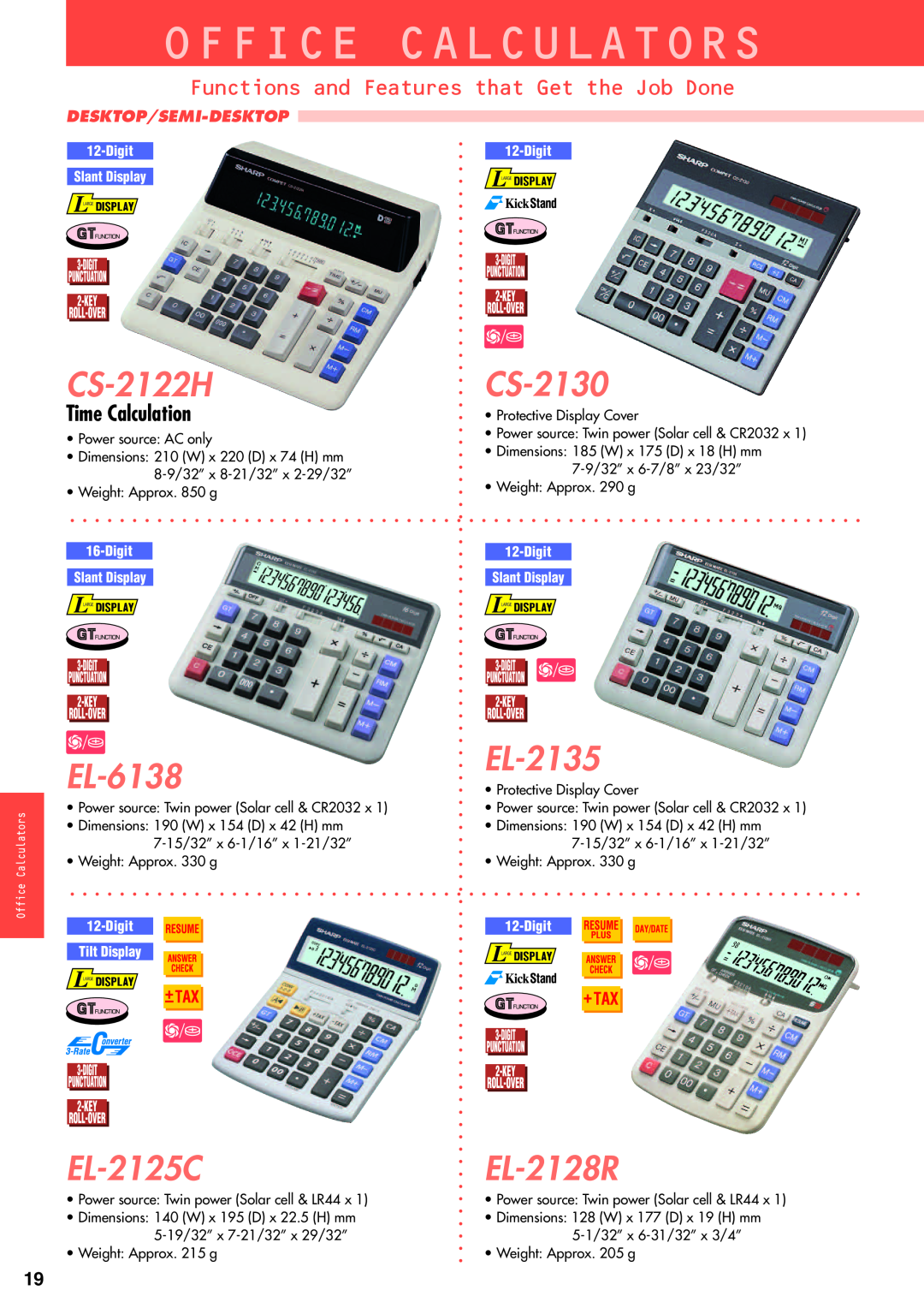 Sharp electronic calculator Office Calculators, CS-2122H, CS-2130, EL-6138, EL-2135, EL-2125C, EL-2128R, Time Calculation 