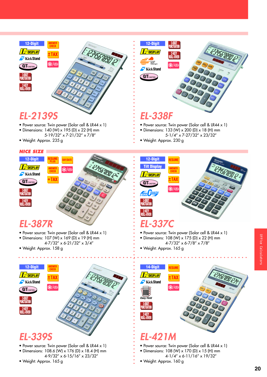 Sharp electronic calculator manual EL-2139S, EL-338F, EL-387R, EL-337C, EL-339S, EL-421M, Nice Size, Digit 