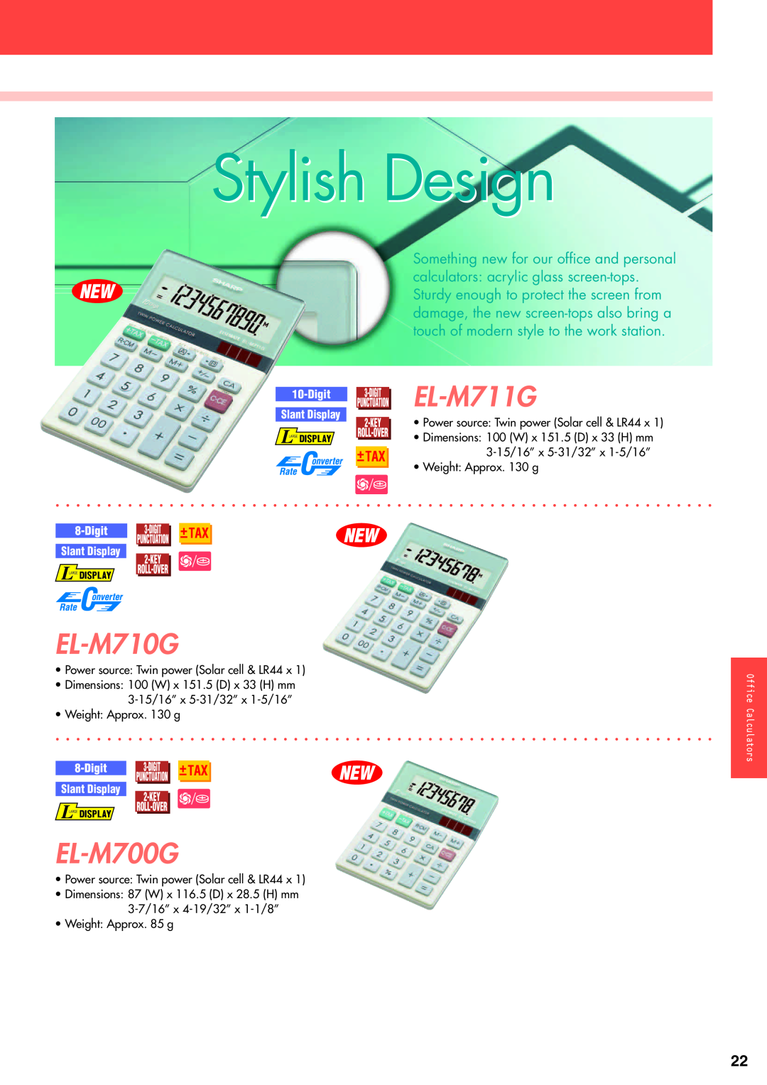 Sharp electronic calculator manual EL-M710G, EL-M700G, EL-M711G, Stylish Design, Digit Slant Display Slant Display 