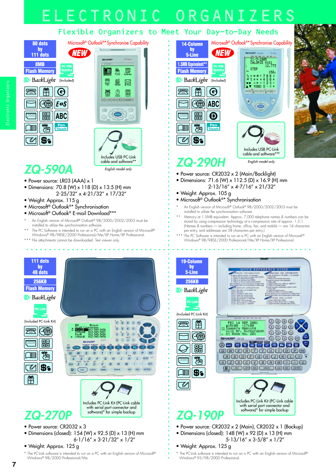 Sharp electronic calculator manual Electronic Organizers, ZQ-590A, ZQ-290H, ZQ-270P, ZQ-190P 