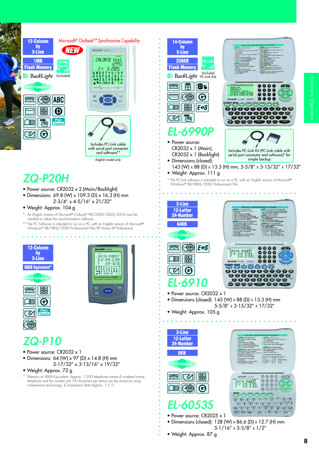 Sharp electronic calculator manual ZQ-P20H, ZQ-P10, EL-6990P, EL-6910, EL-6053S, Microsoft Outlook* Synchronise Capability 