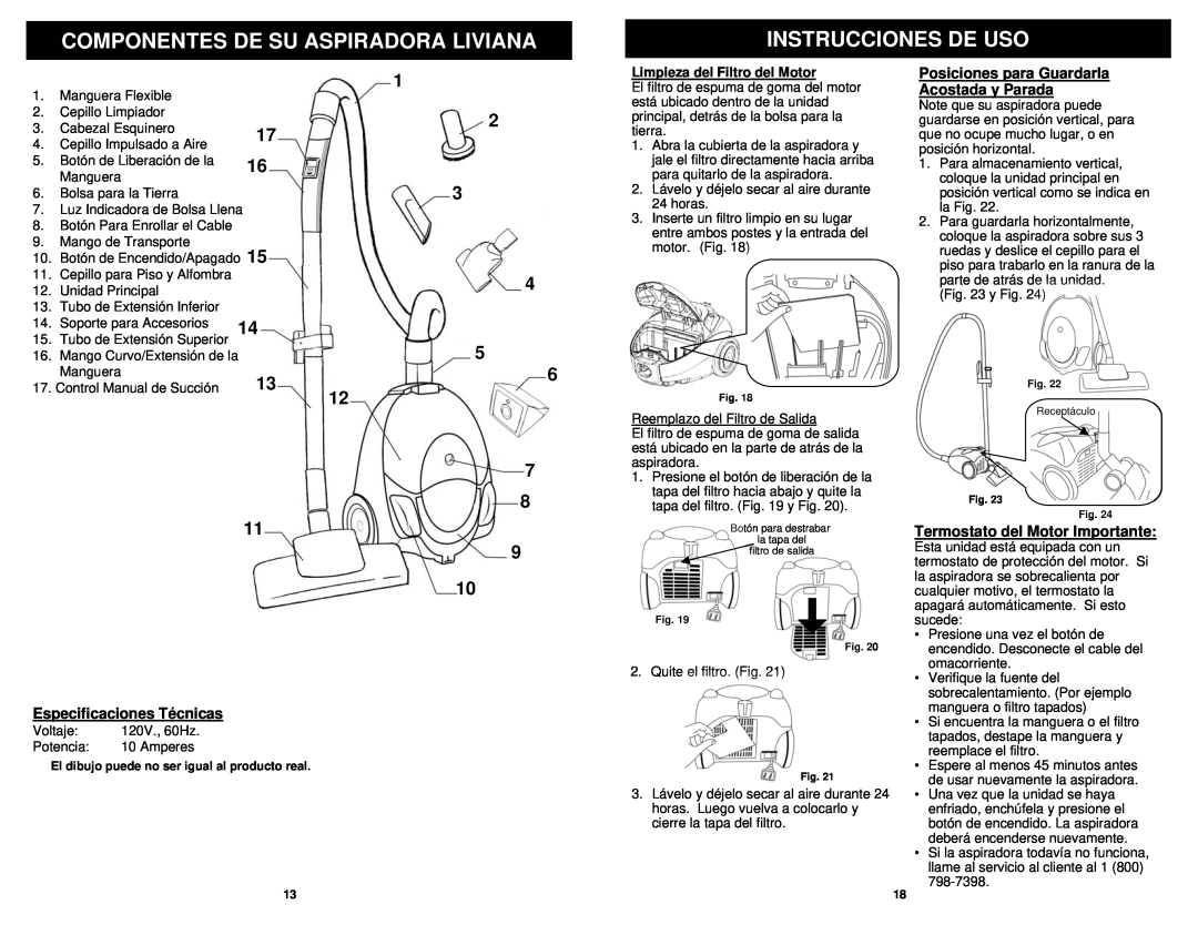 Sharp EP703C Componentes De Su Aspiradora Liviana, Instrucciones De Uso, Posiciones para Guardarla Acostada y Parada 