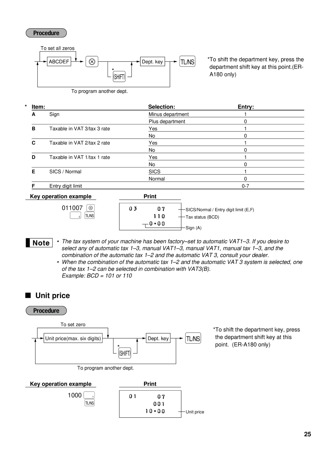 Sharp ER-A180, ER-A160 instruction manual Unit price, 011007 ≈, 1000 ¯, Selection Entry 