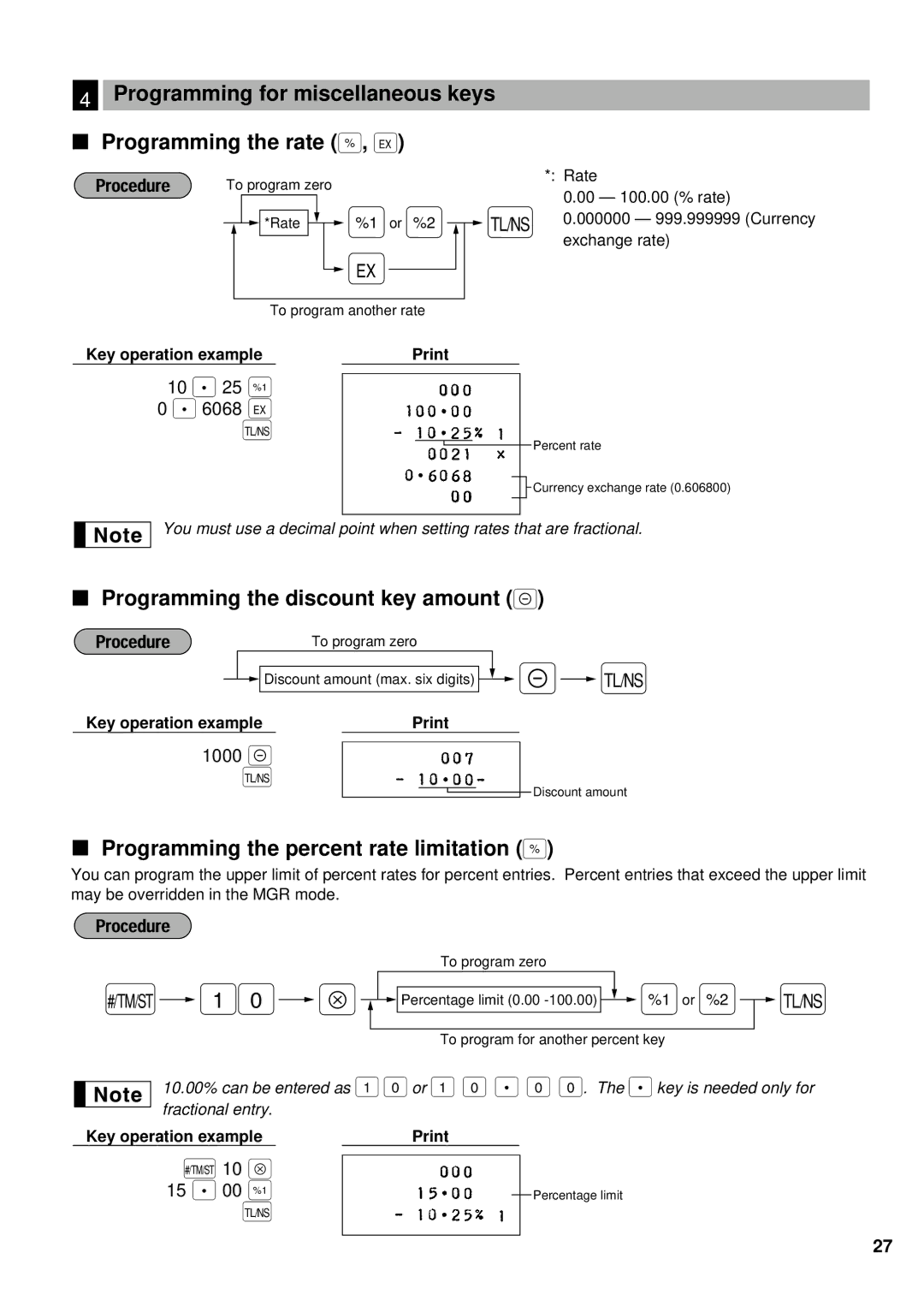 Sharp ER-A180 10 ∞, Programming the discount key amount, Programming the percent rate limitation %, 6068 e, 10 ≈ 15 ∞ 