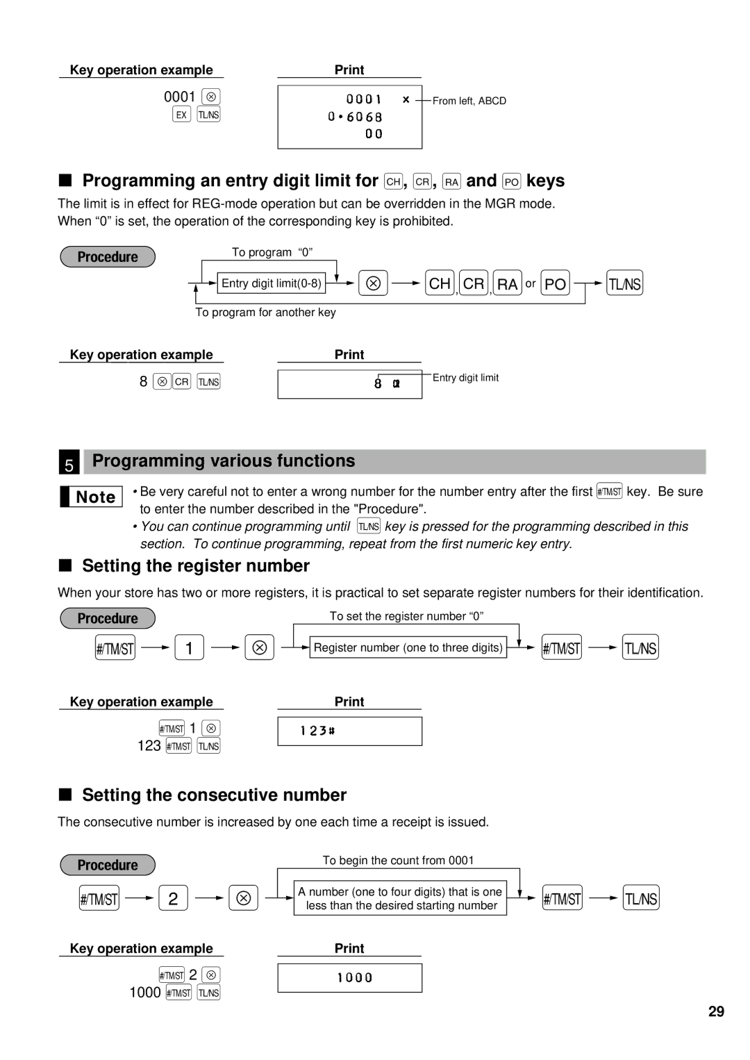 Sharp ER-A180, ER-A160 ≈î É, Programming an entry digit limit for , î, r and p keys, Programming various functions 