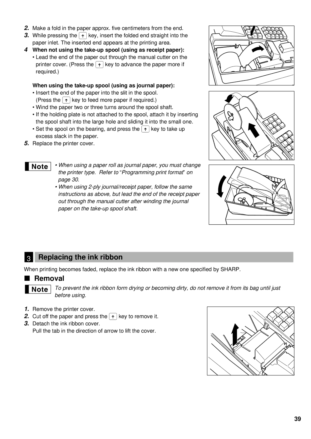 Sharp ER-A180, ER-A160 instruction manual Replacing the ink ribbon, Removal 