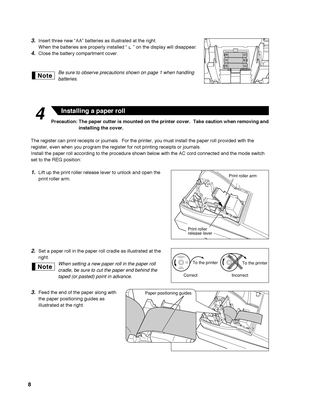 Sharp ER-A242 instruction manual Installing a paper roll 