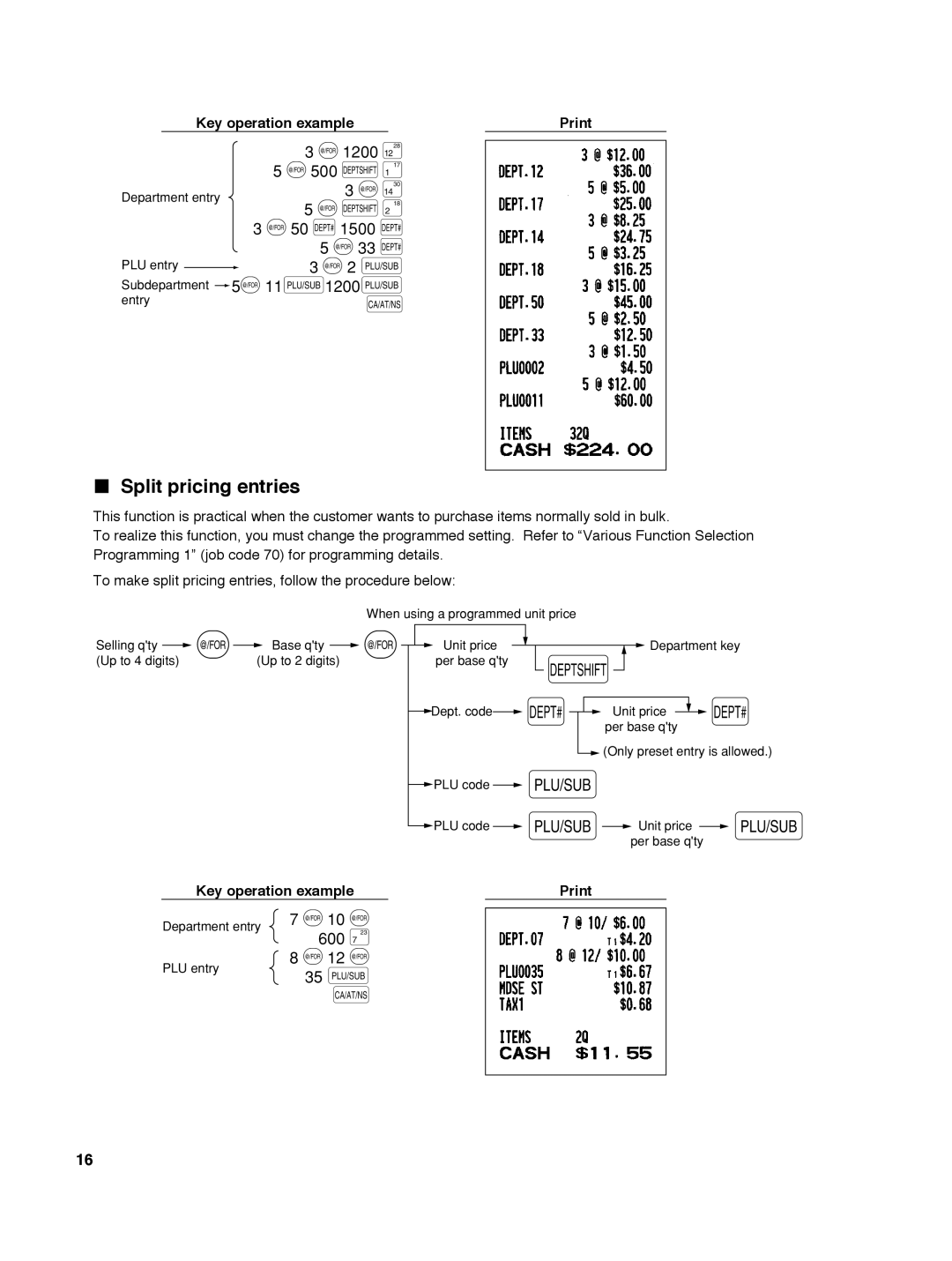 Sharp ER-A242 instruction manual Split pricing entries 