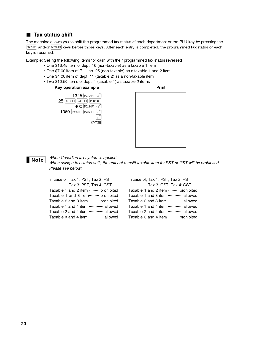 Sharp ER-A242 instruction manual TUp 400 U, Tax status shift, 1345 T, 1050 TU 