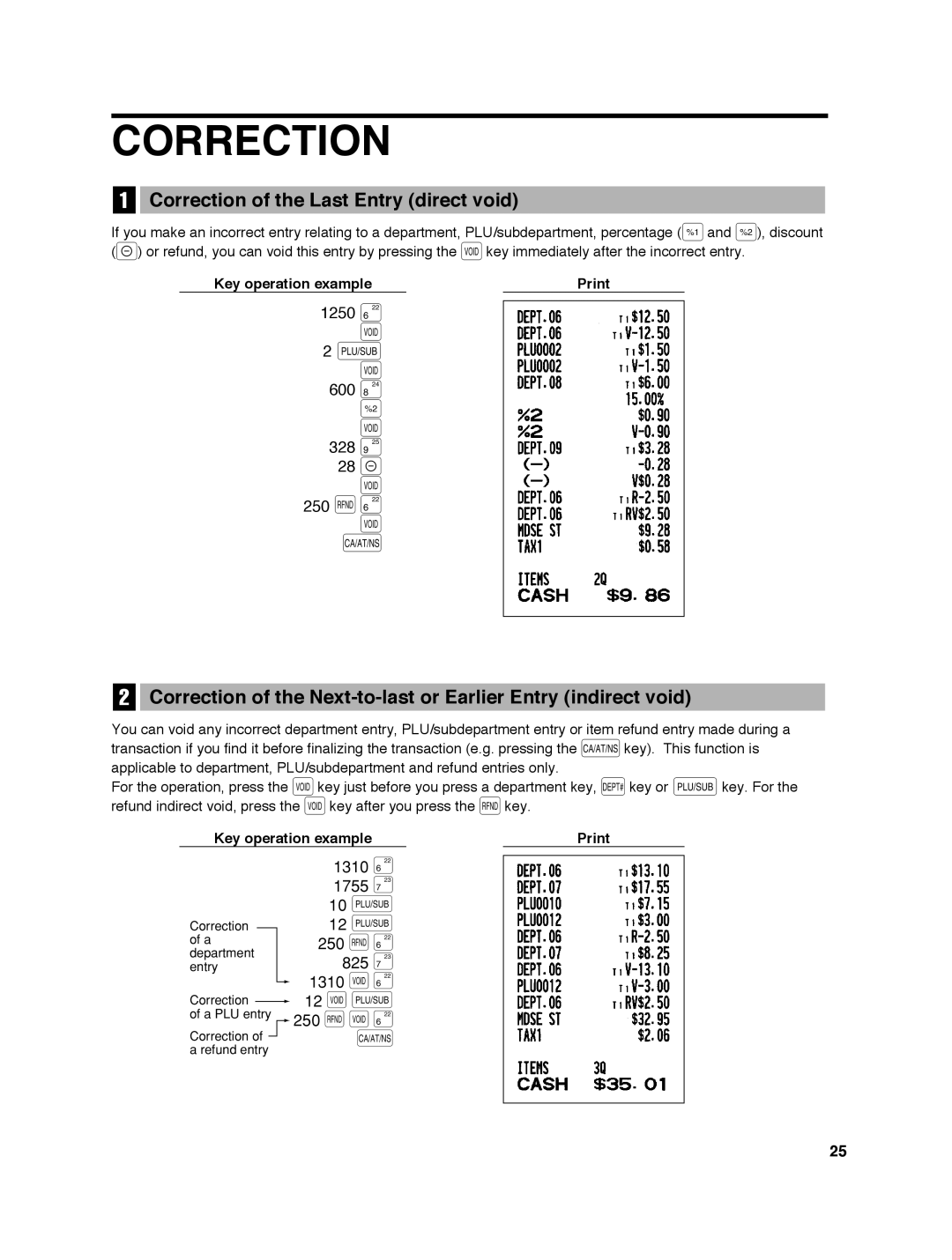 Sharp ER-A242 instruction manual 600 328, Correction of the Last Entry direct void 