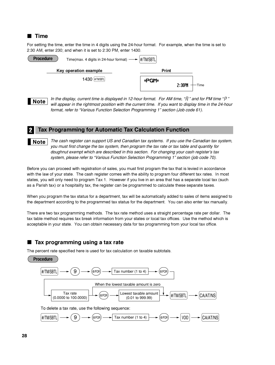 Sharp ER-A242 Time, Tax Programming for Automatic Tax Calculation Function, Tax programming using a tax rate, 1430 s 