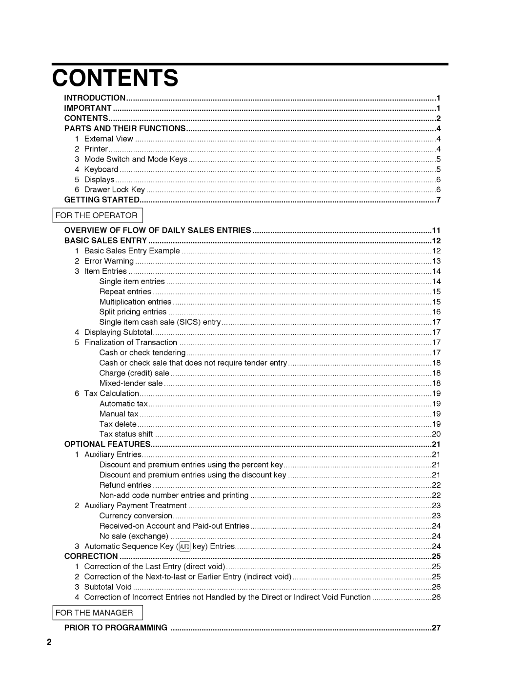 Sharp ER-A242 instruction manual Contents 