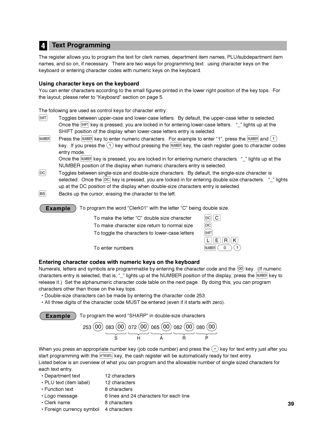 Sharp ER-A242 instruction manual Hijk N01, Text Programming, Using character keys on the keyboard 