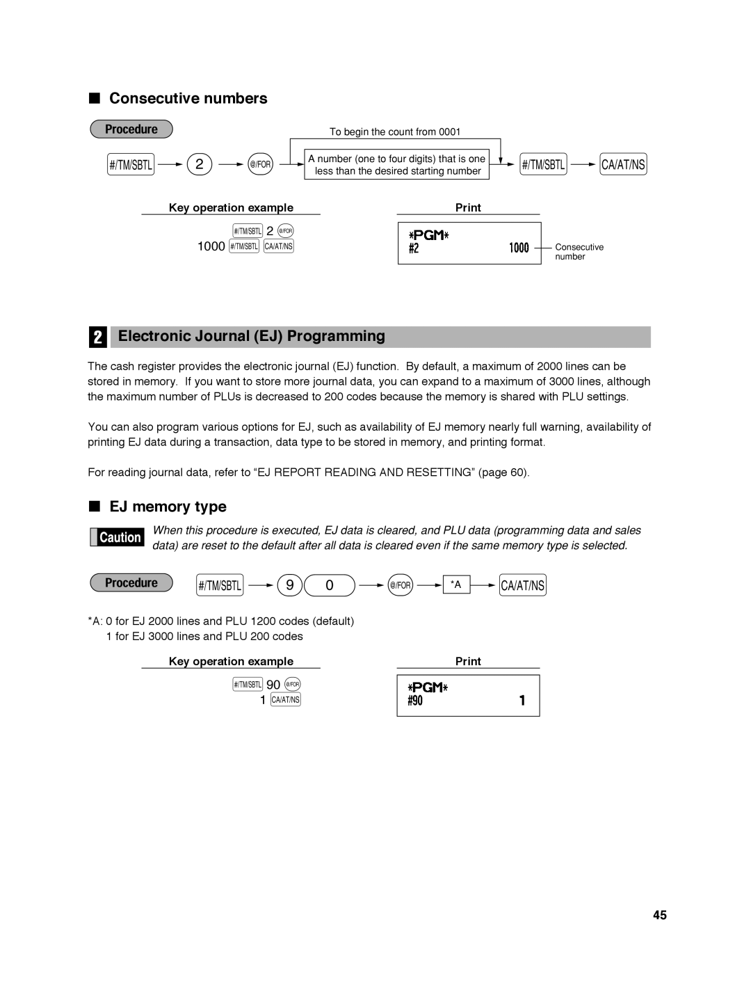 Sharp ER-A242 instruction manual S2 @, Consecutive numbers, Electronic Journal EJ Programming, EJ memory type 