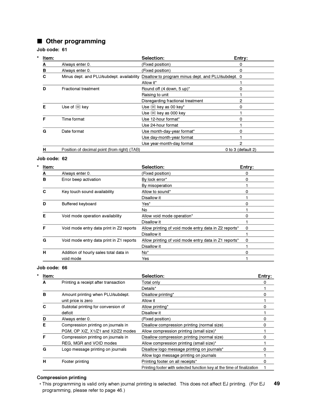 Sharp ER-A242 instruction manual Other programming, Compression printing 