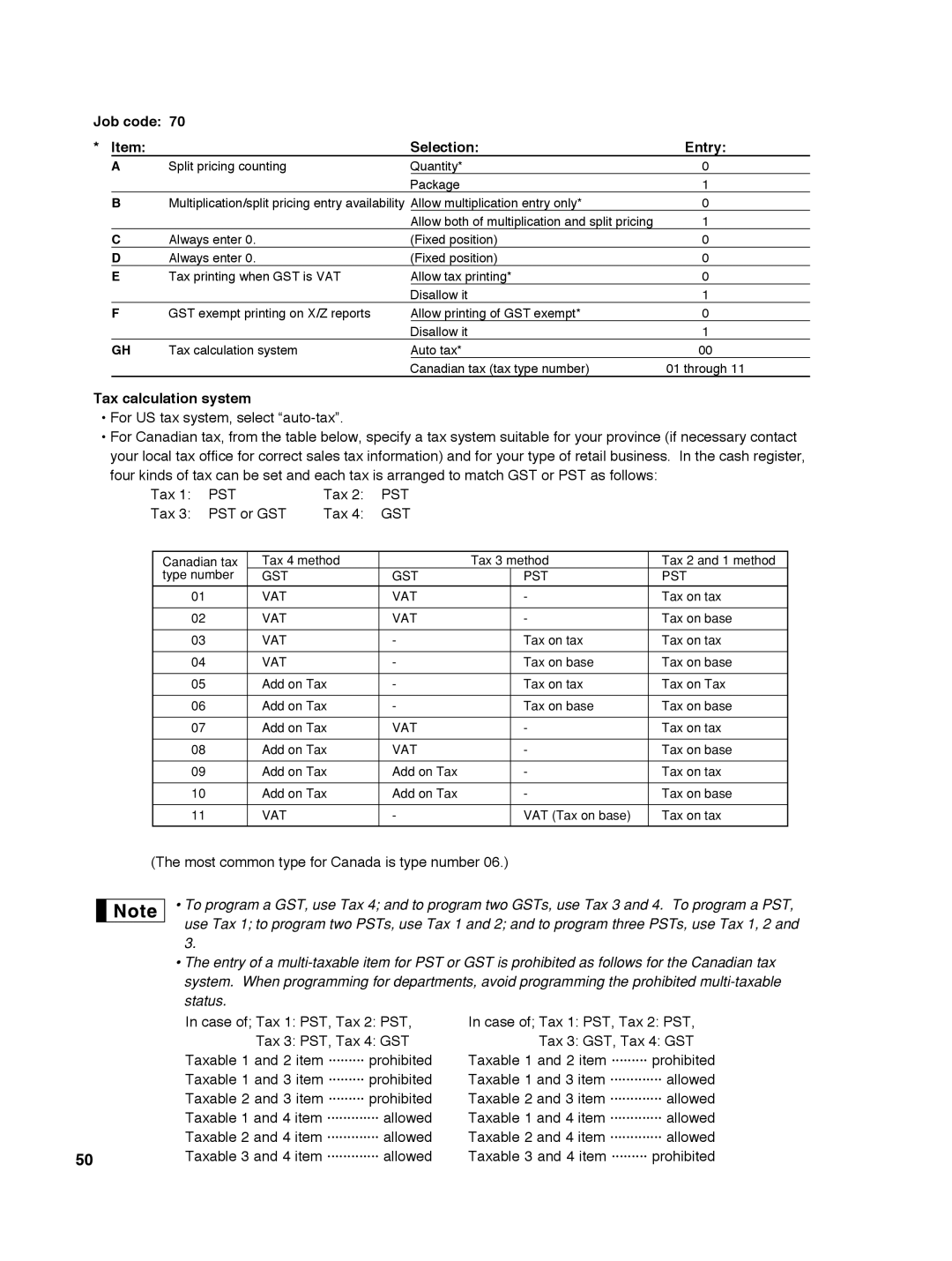 Sharp ER-A242 instruction manual Tax calculation system, Gst 