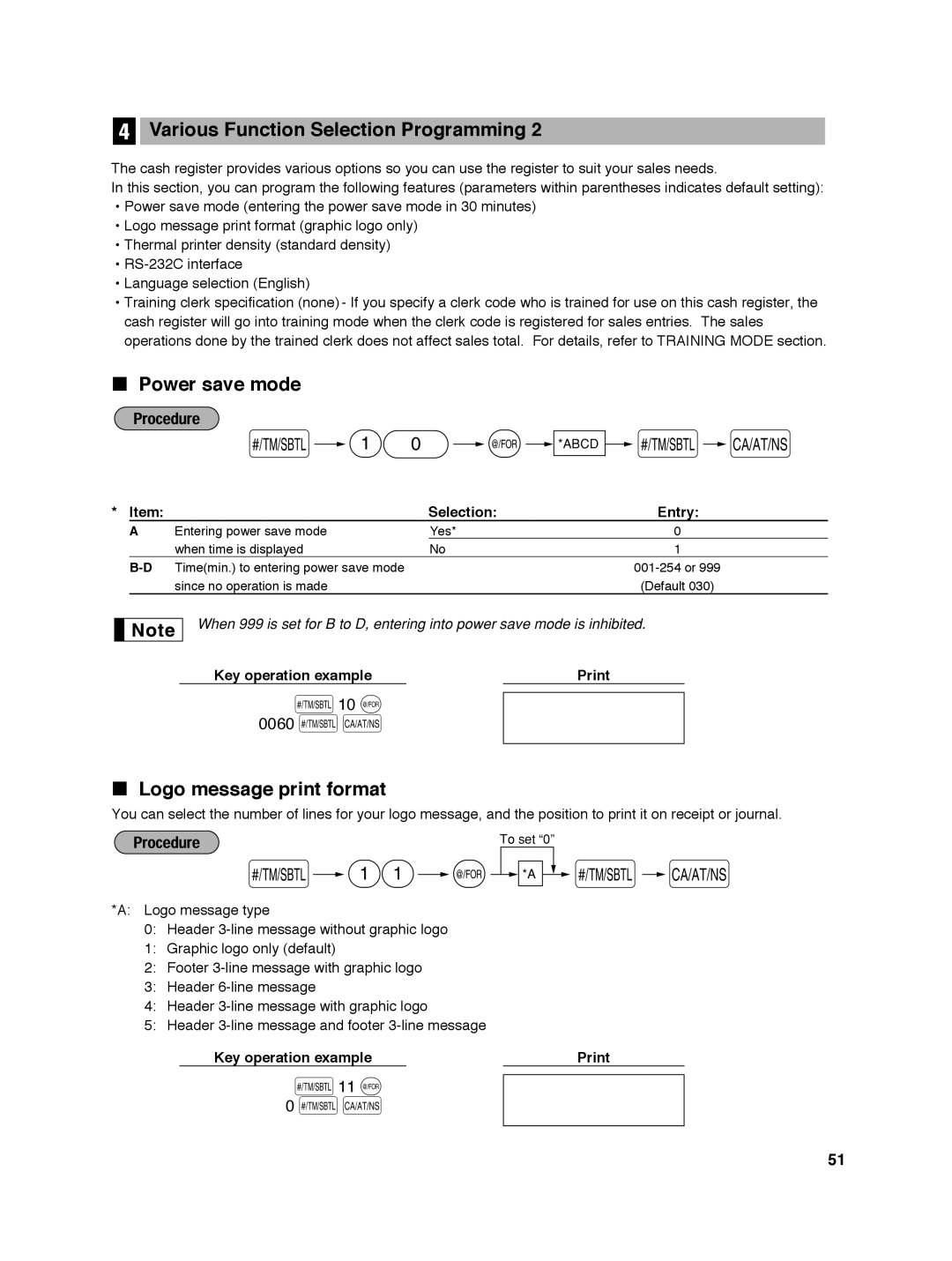 Sharp ER-A242 instruction manual Power save mode, Logo message print format, 10 @ 0060 sA 