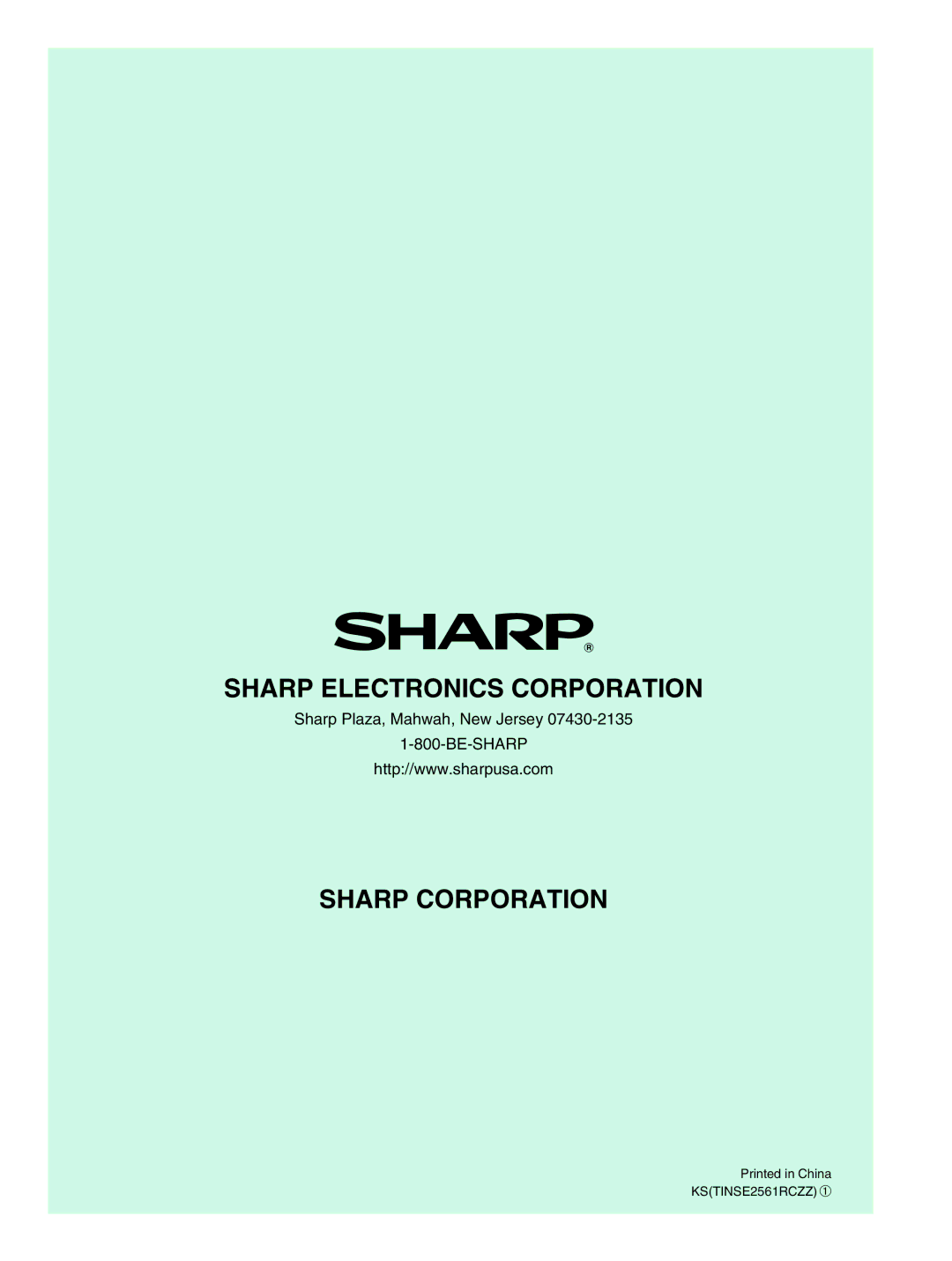 Sharp ER-A242 instruction manual Sharp Plaza, Mahwah, New Jersey BE-SHARP 