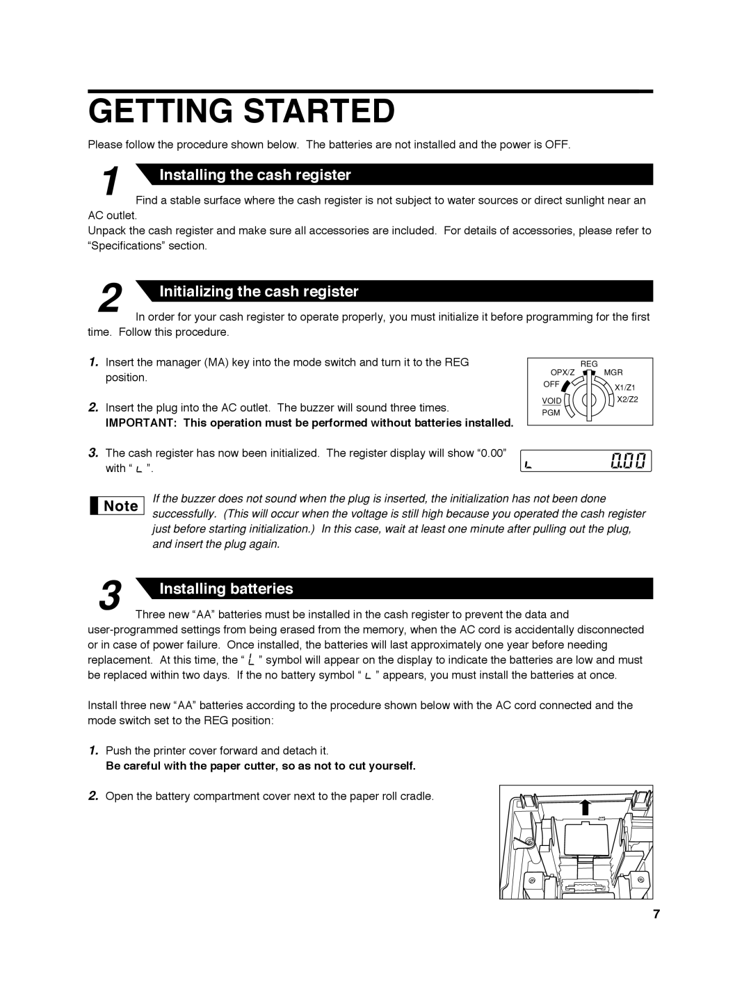 Sharp ER-A242 instruction manual Getting Started, Be careful with the paper cutter, so as not to cut yourself 