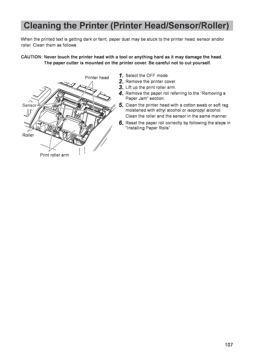 Sharp ER-A347A instruction manual Cleaning the Printer Printer Head/Sensor/Roller 