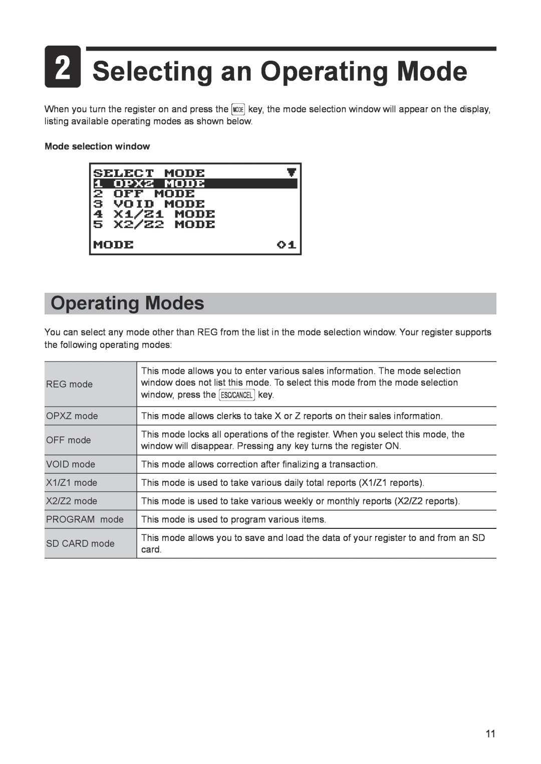 Sharp ER-A347A instruction manual Selecting an Operating Mode, Operating Modes 