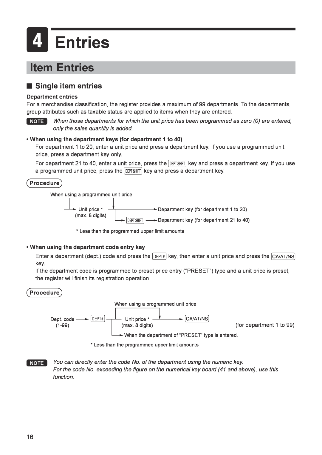 Sharp ER-A347A instruction manual Item Entries, Single item entries, function 