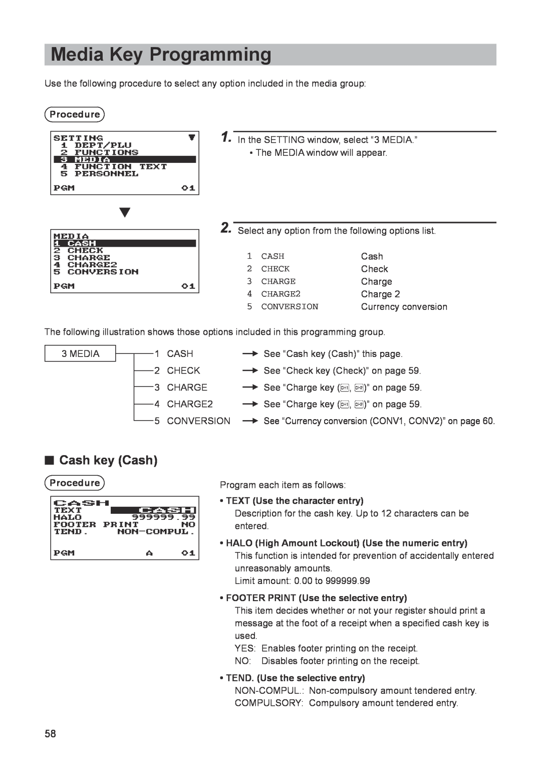 Sharp ER-A347A instruction manual Media Key Programming, Cash key Cash 