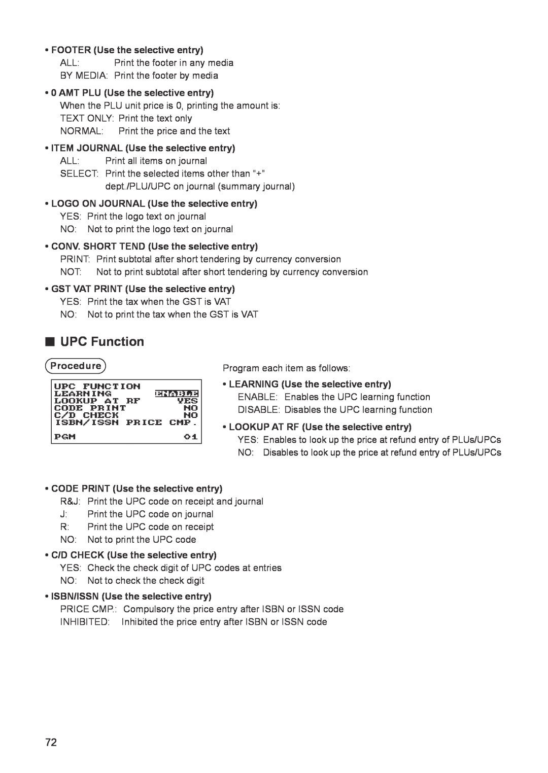 Sharp ER-A347A instruction manual UPC Function 
