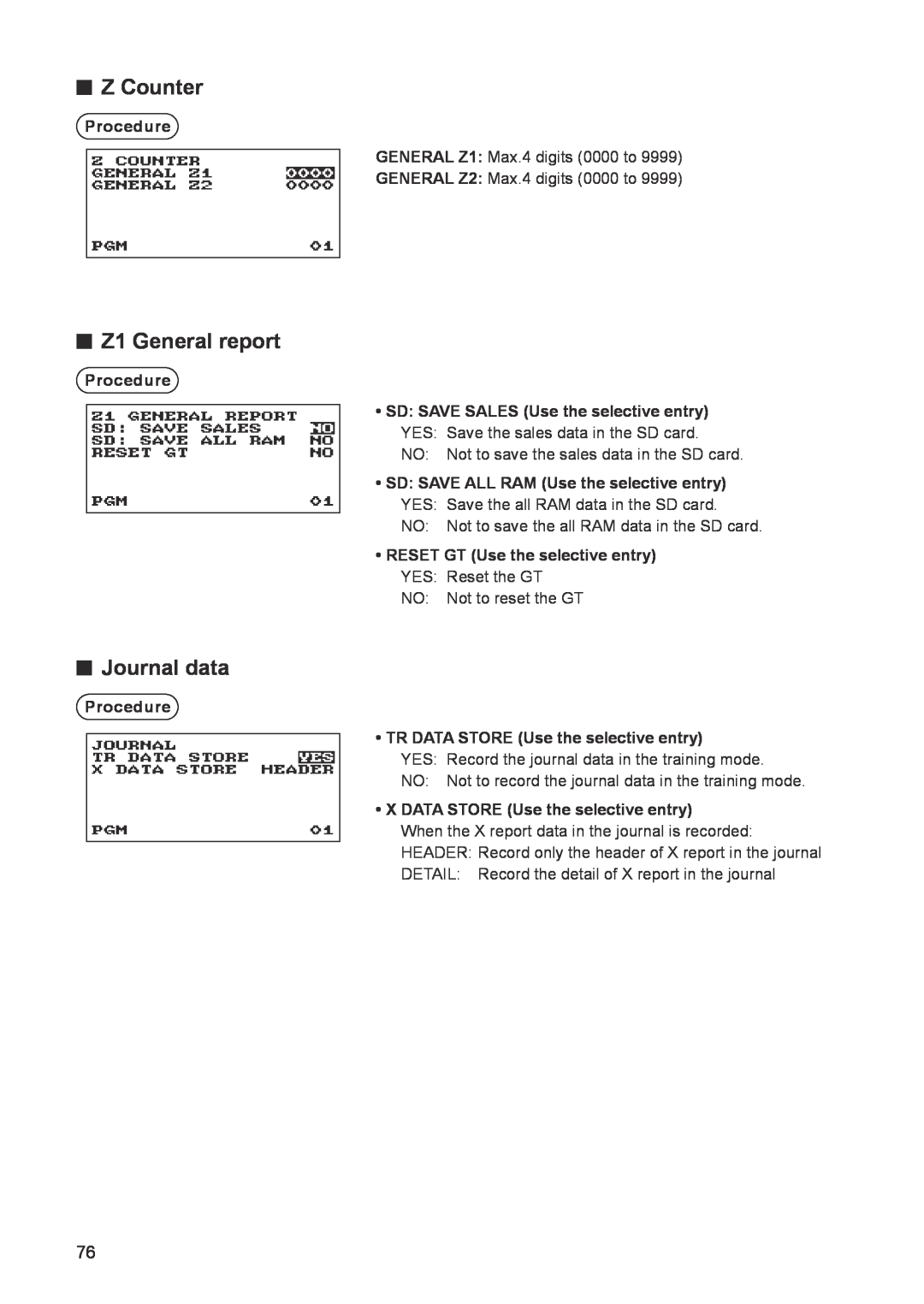 Sharp ER-A347A instruction manual Z Counter, Z1 General report, Journal data 