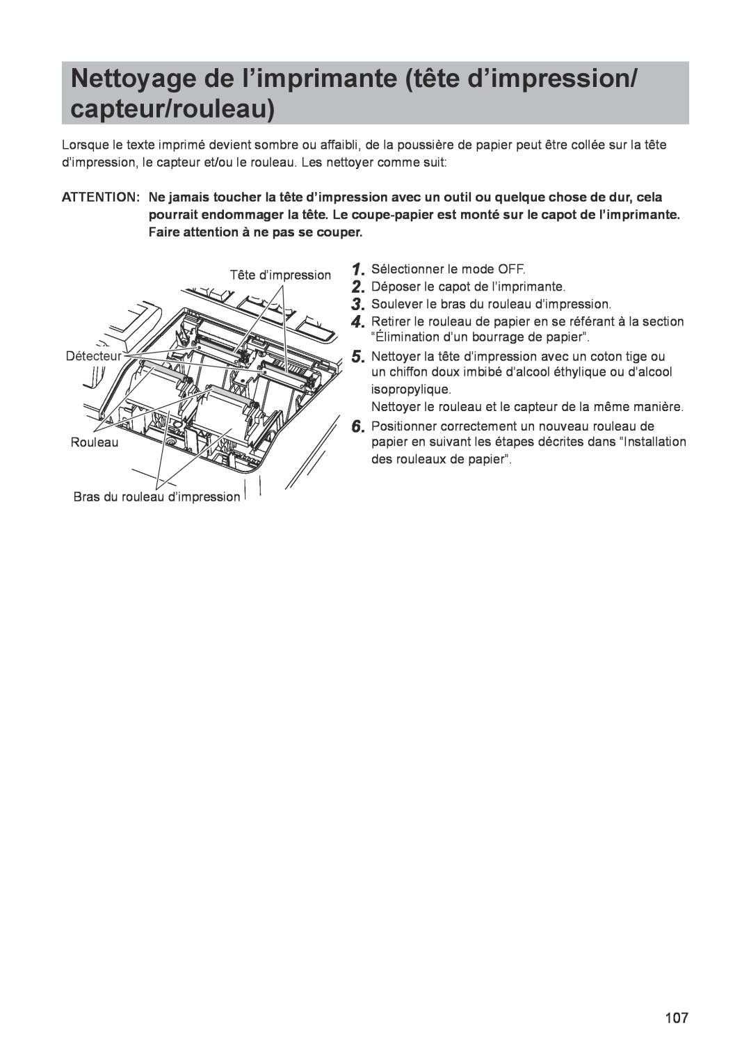 Sharp ER-A347A instruction manual Nettoyage de l’imprimante tête d’impression/ capteur/rouleau 