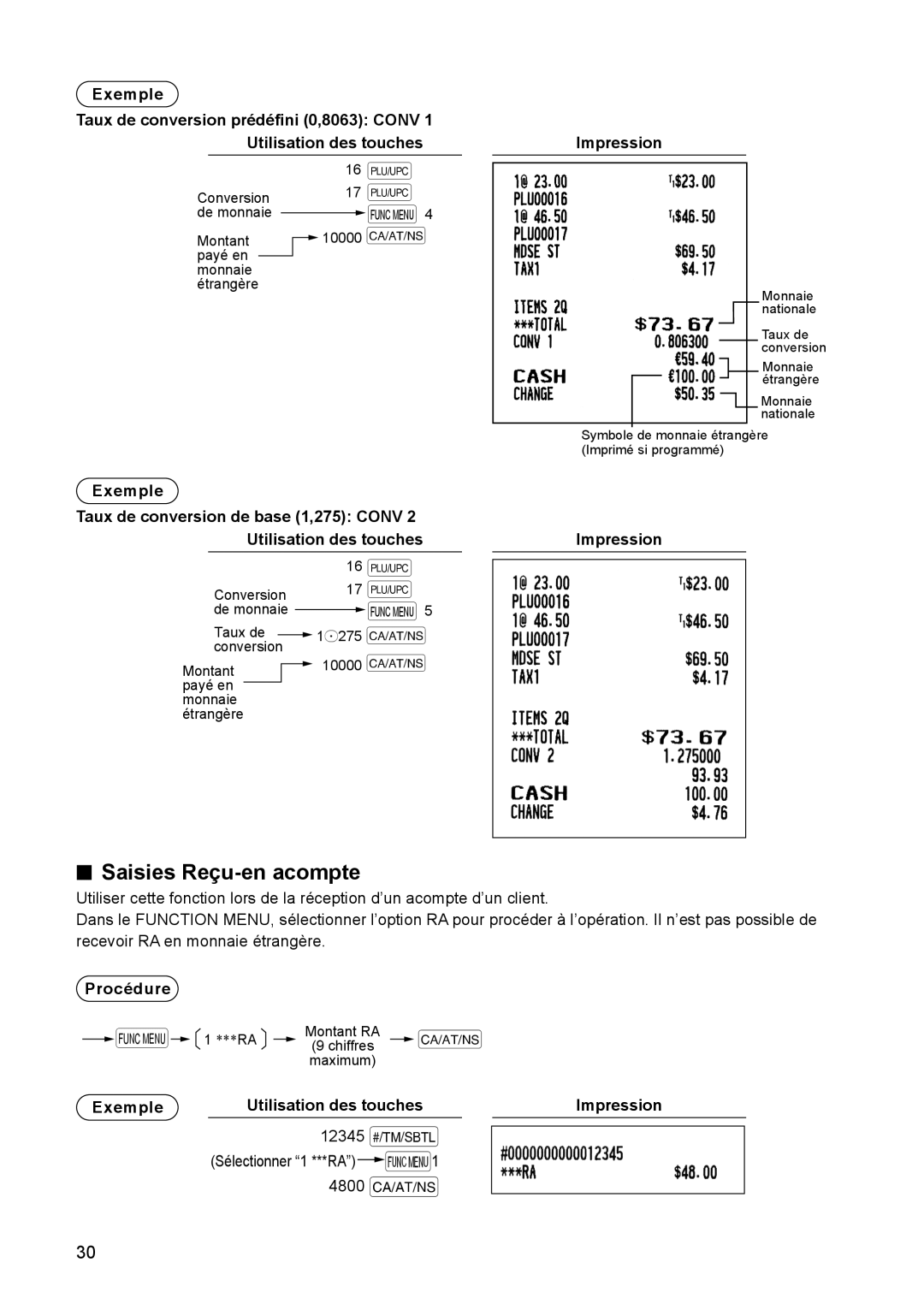 Sharp ER-A347A instruction manual 16 p, Saisies Reçu-en acompte 