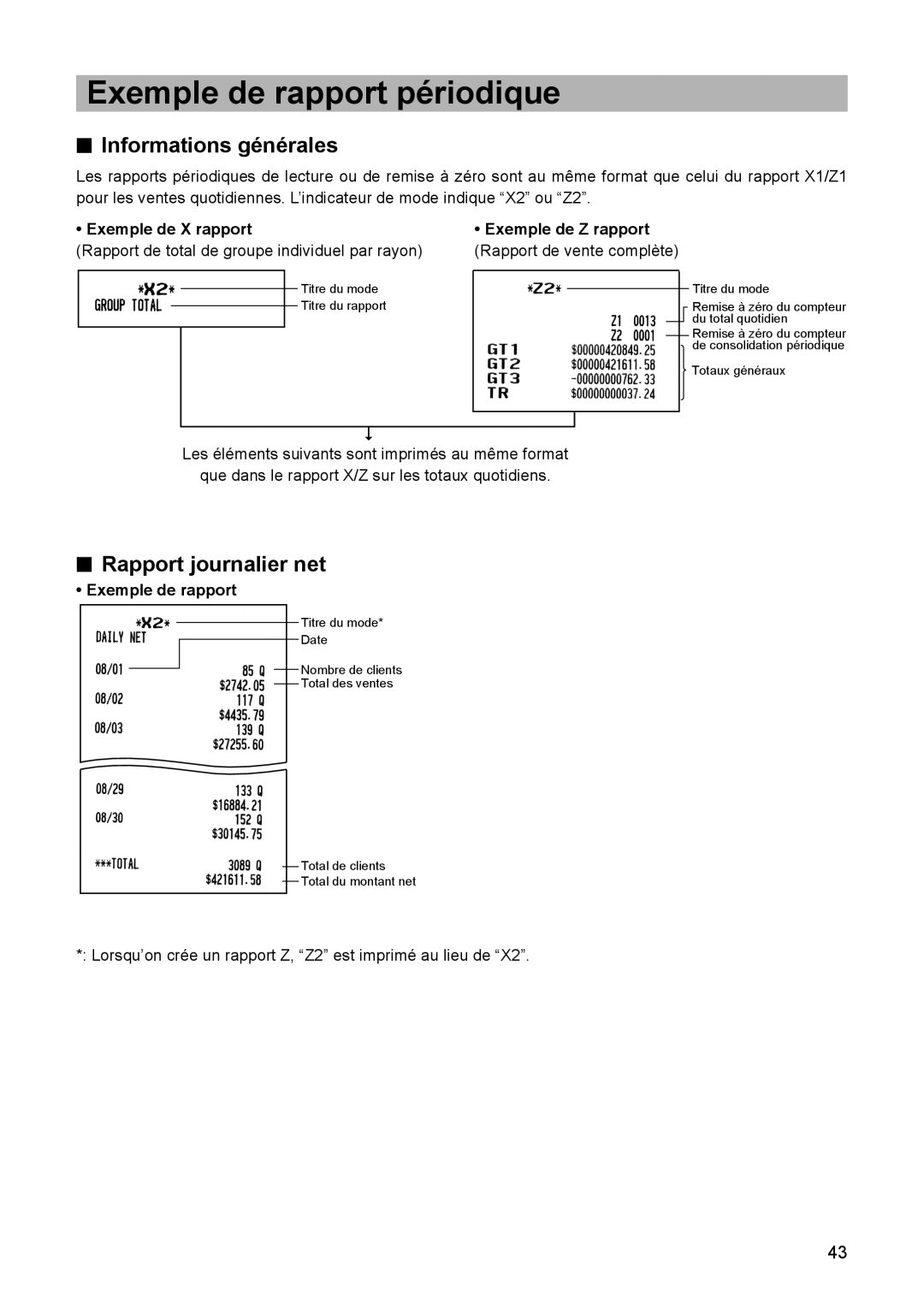 Sharp ER-A347A instruction manual Exemple de rapport périodique, Informations générales, Rapport journalier net 