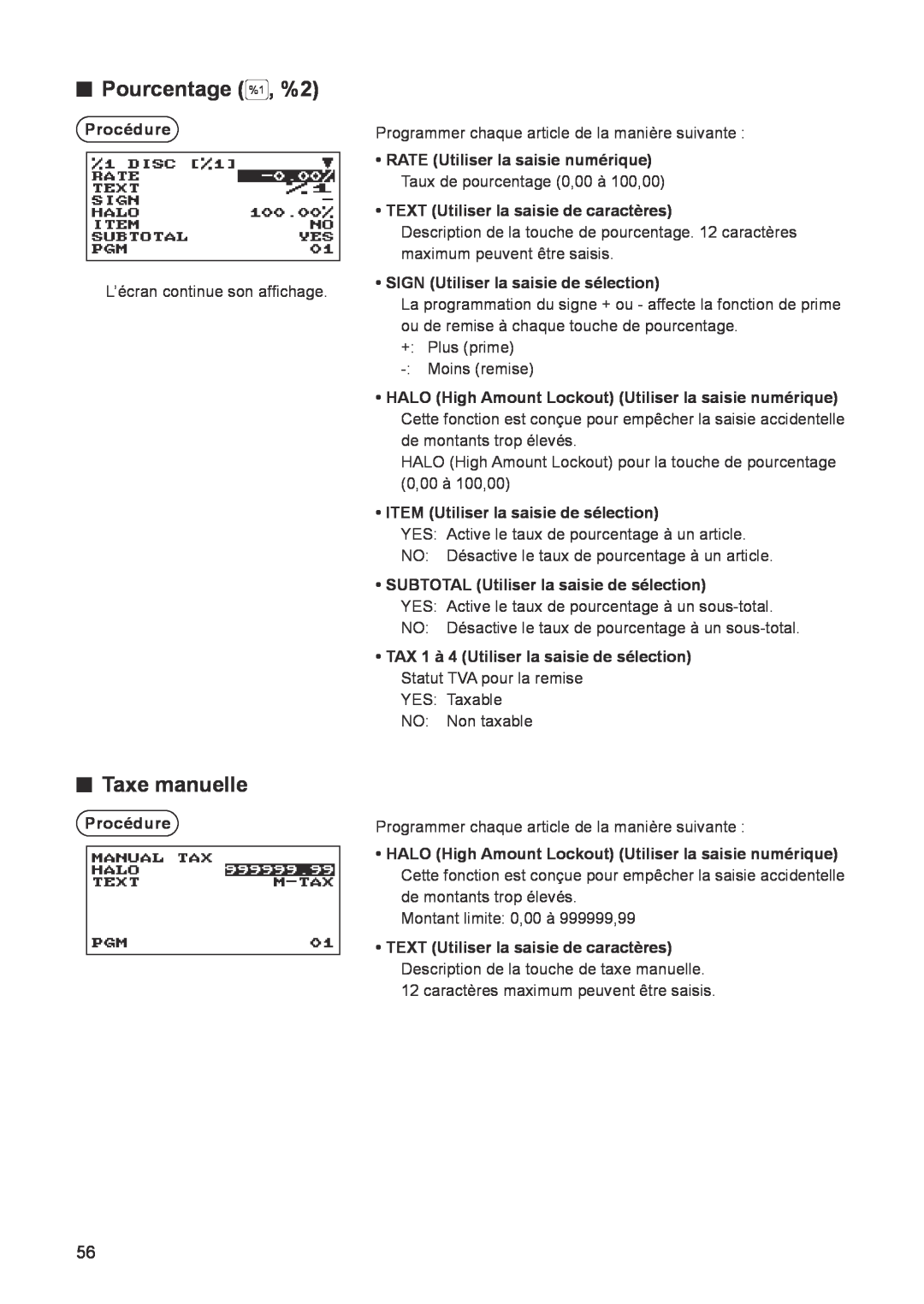 Sharp ER-A347A instruction manual Pourcentage 0, %2, Taxe manuelle 