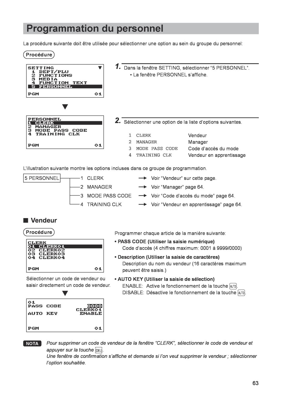 Sharp ER-A347A instruction manual Programmation du personnel, Vendeur 