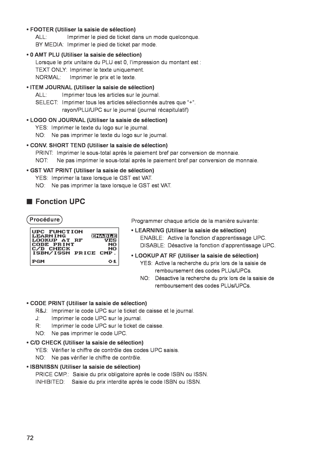 Sharp ER-A347A instruction manual Fonction UPC 