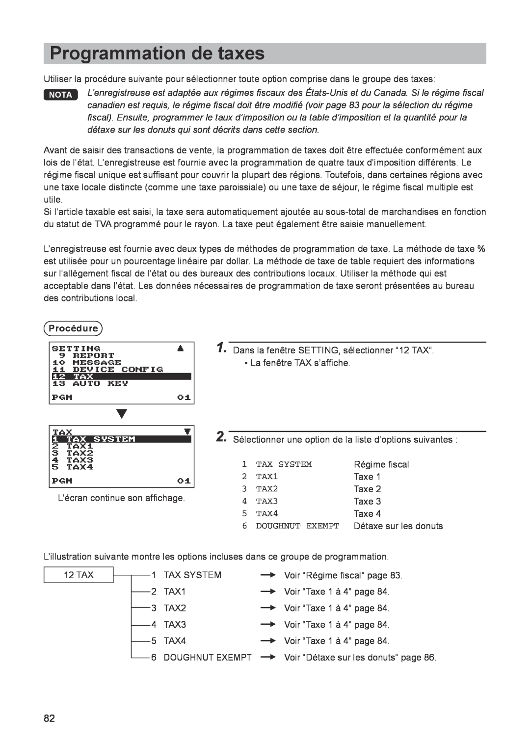 Sharp ER-A347A instruction manual Programmation de taxes, détaxe sur les donuts qui sont décrits dans cette section 