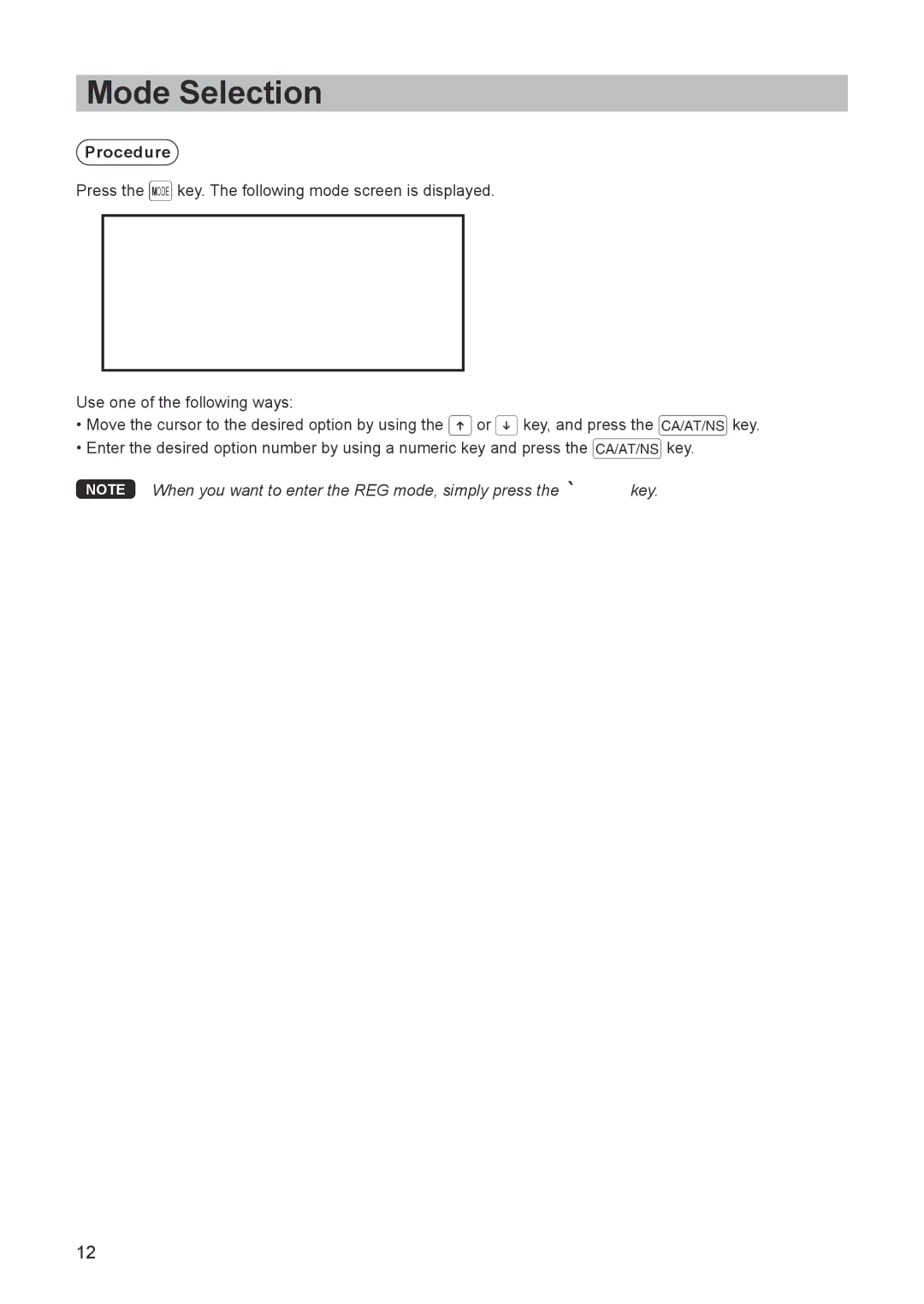 Sharp ER-A347A instruction manual Mode Selection, Procedure 