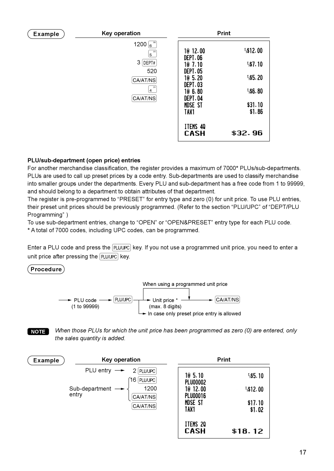 Sharp ER-A347A instruction manual PLU/sub-department open price entries, Example Key operation Print 