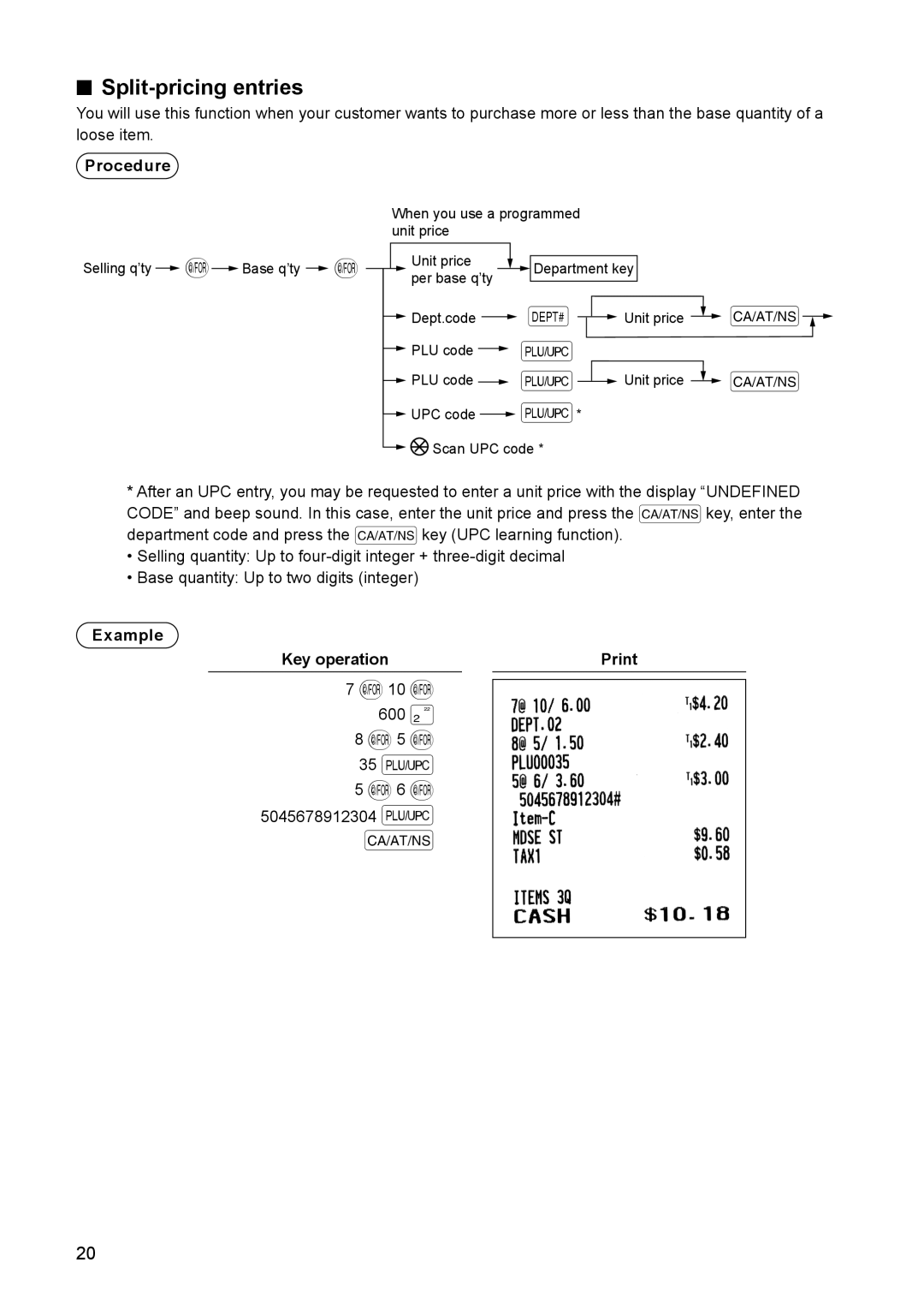 Sharp ER-A347A instruction manual @6 @, Split-pricing entries 