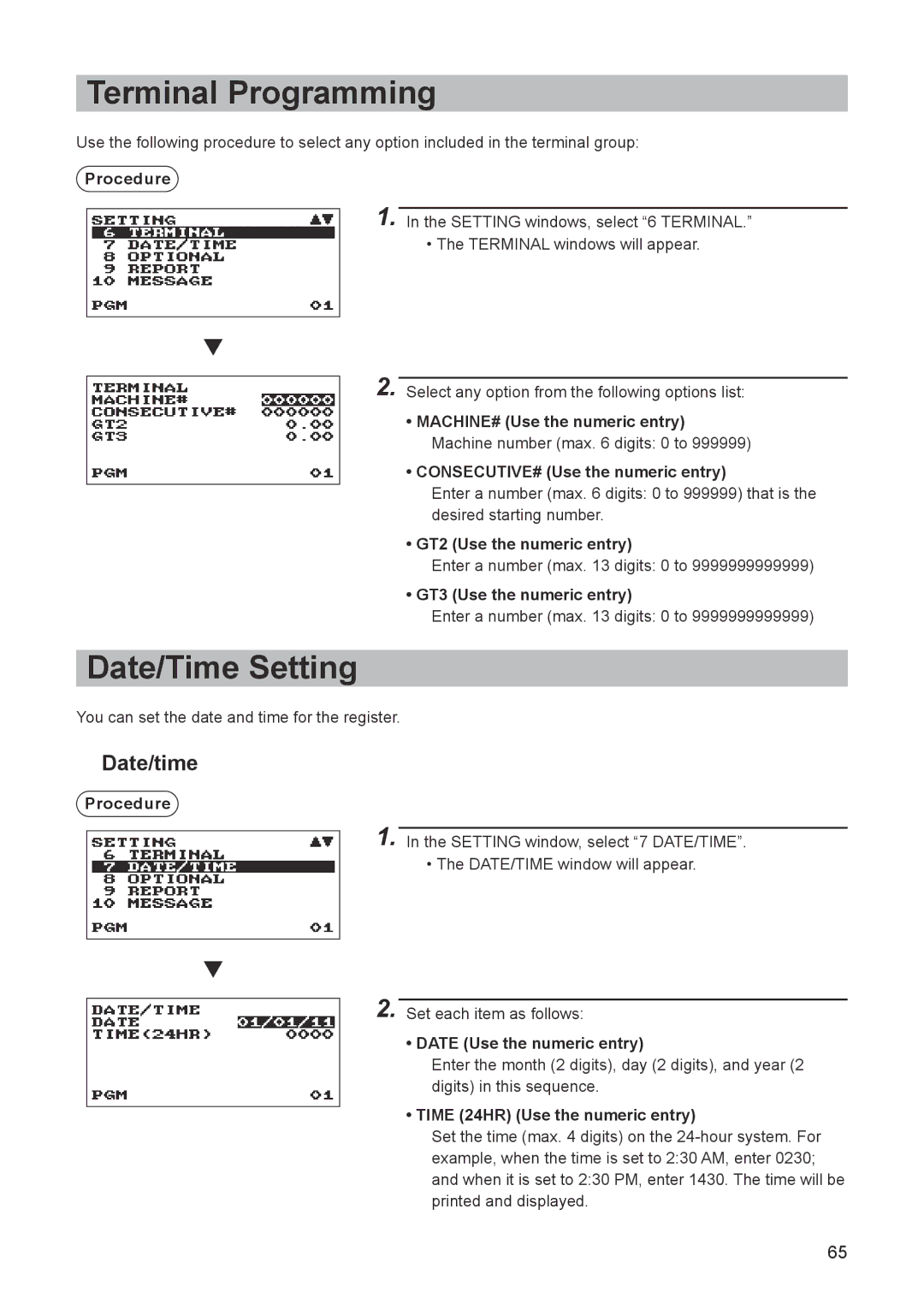 Sharp ER-A347A instruction manual Terminal Programming, Date/Time Setting, Date/time 