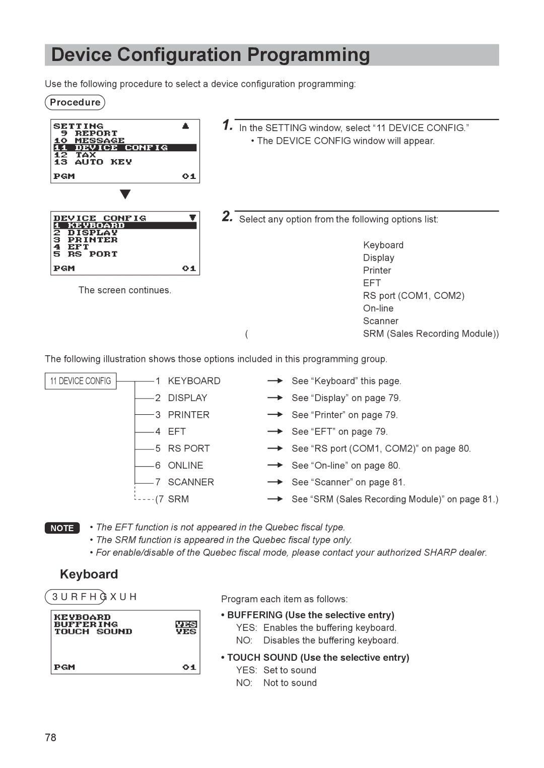 Sharp ER-A347A instruction manual Device Configuration Programming, Keyboard 