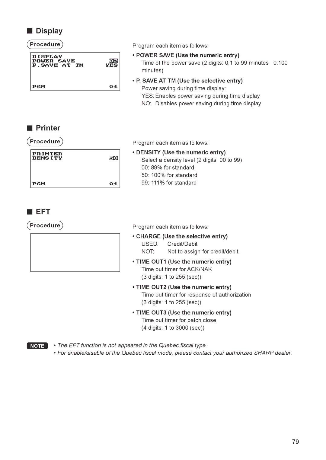 Sharp ER-A347A instruction manual Display, Printer, Eft 