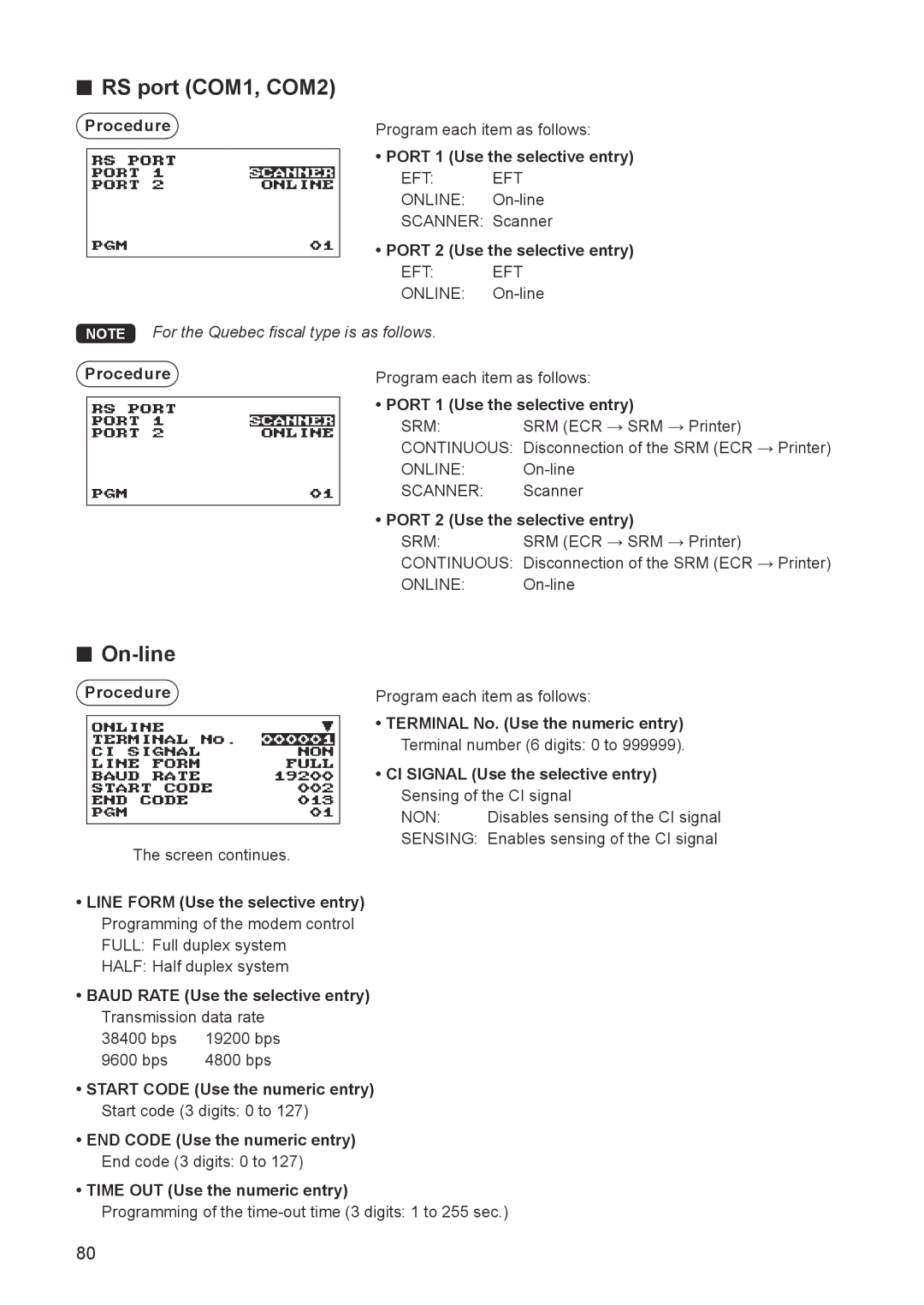 Sharp ER-A347A instruction manual RS port COM1, COM2, On-line 