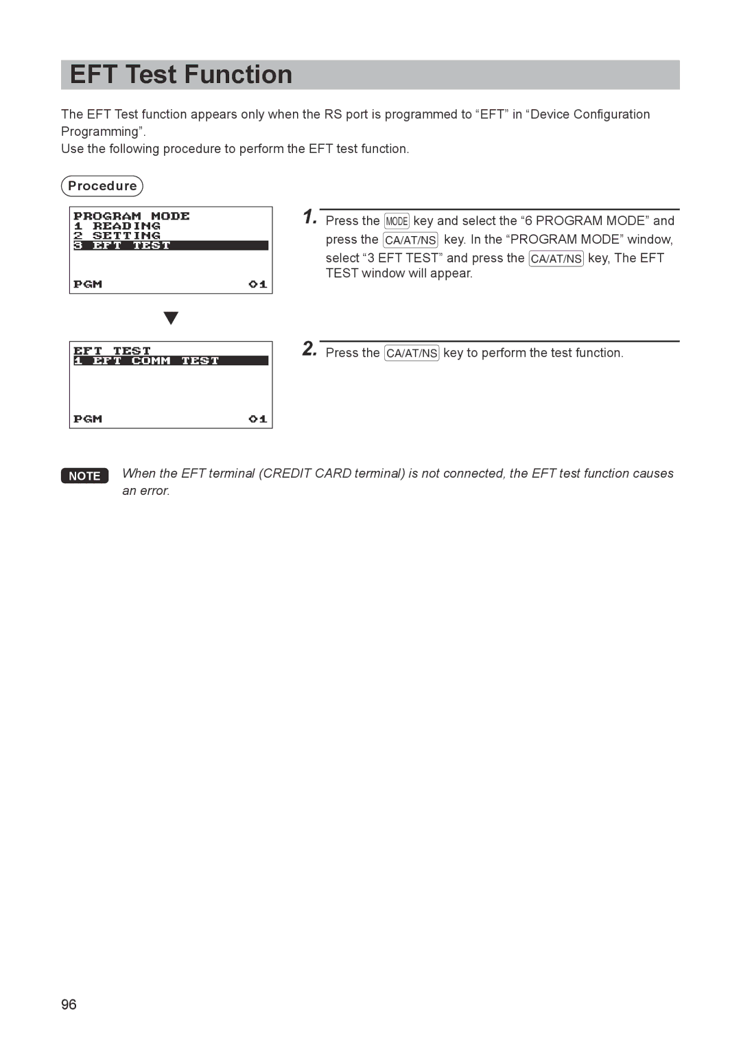 Sharp ER-A347A instruction manual EFT Test Function, Procedure 