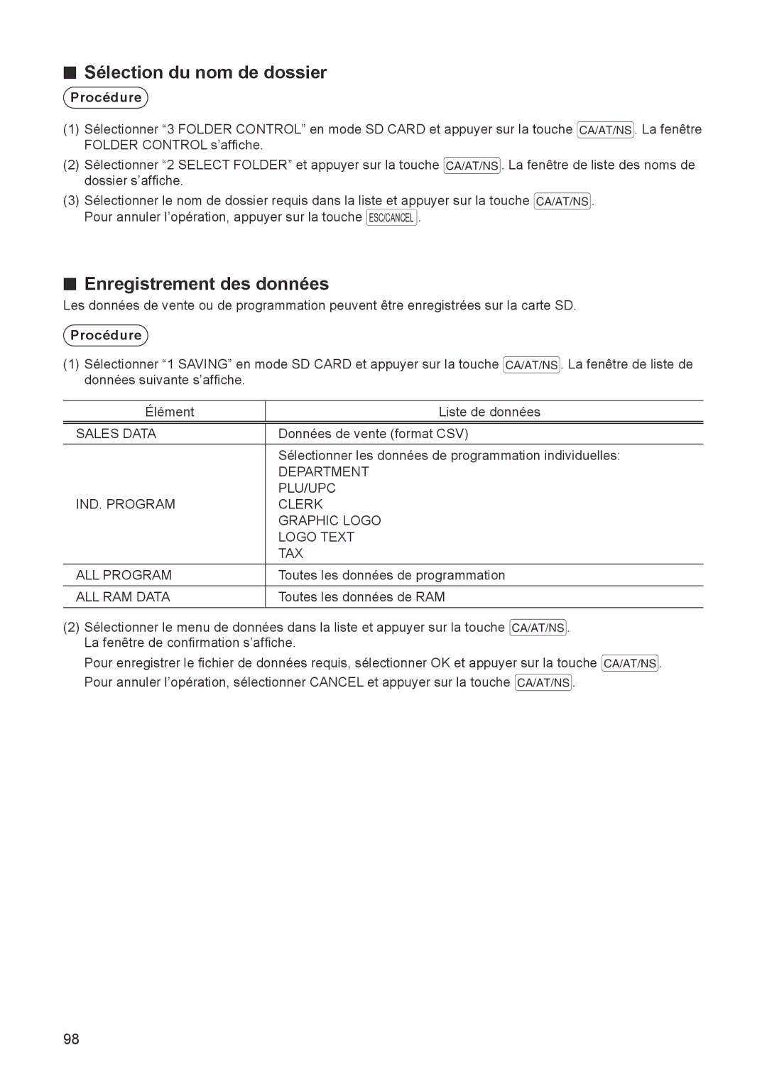 Sharp ER-A347A instruction manual Sélection du nom de dossier, Enregistrement des données 