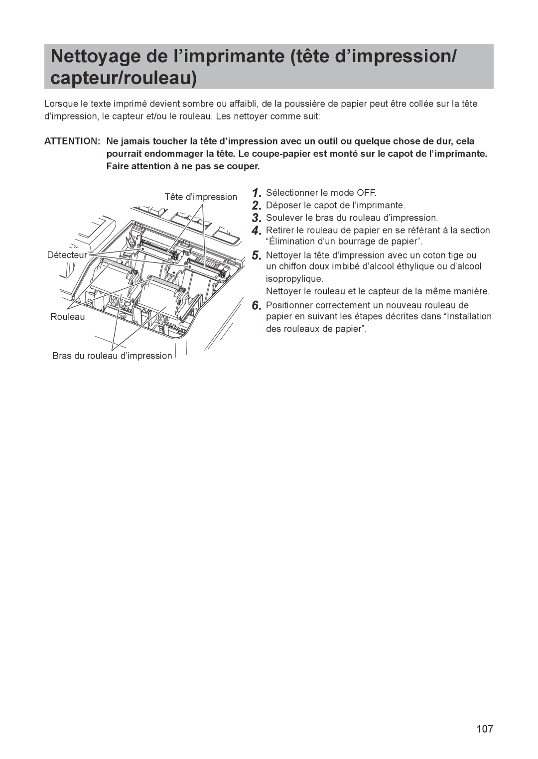 Sharp ER-A347A instruction manual Nettoyage de l’imprimante tête d’impression/ capteur/rouleau 