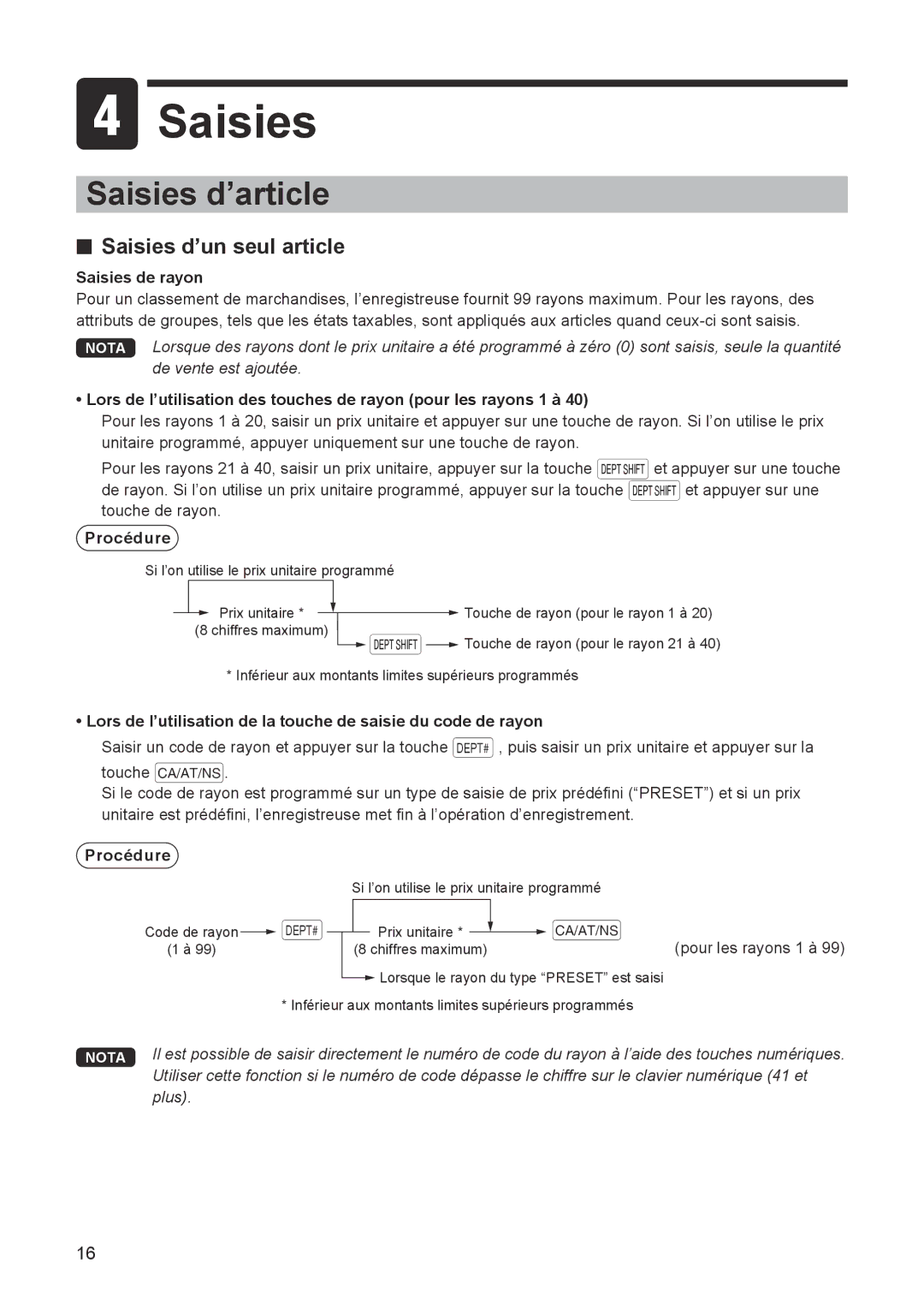 Sharp ER-A347A instruction manual Saisies d’article, Saisies d’un seul article, Saisies de rayon 